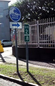 Tsunami evacuation sign in San Juan underscoring the tsunami potential for the area.