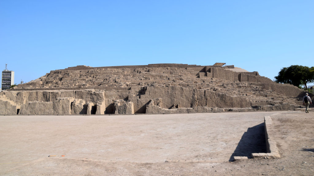 Pyramid structure at Huaca Pucllana located in the midst of Miraflores.