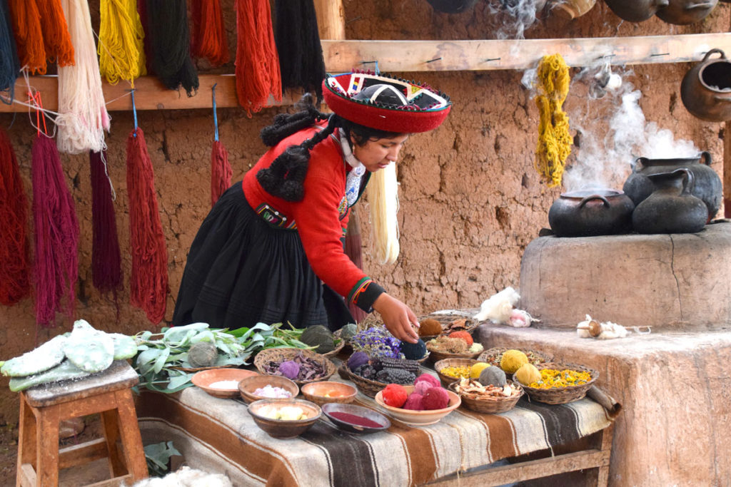 Several natural ingredients are used for dyeing wools at the Chincheros weaving co-op.