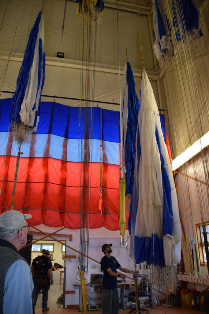 The parachute tower where chutes are dried and inspected for damage.