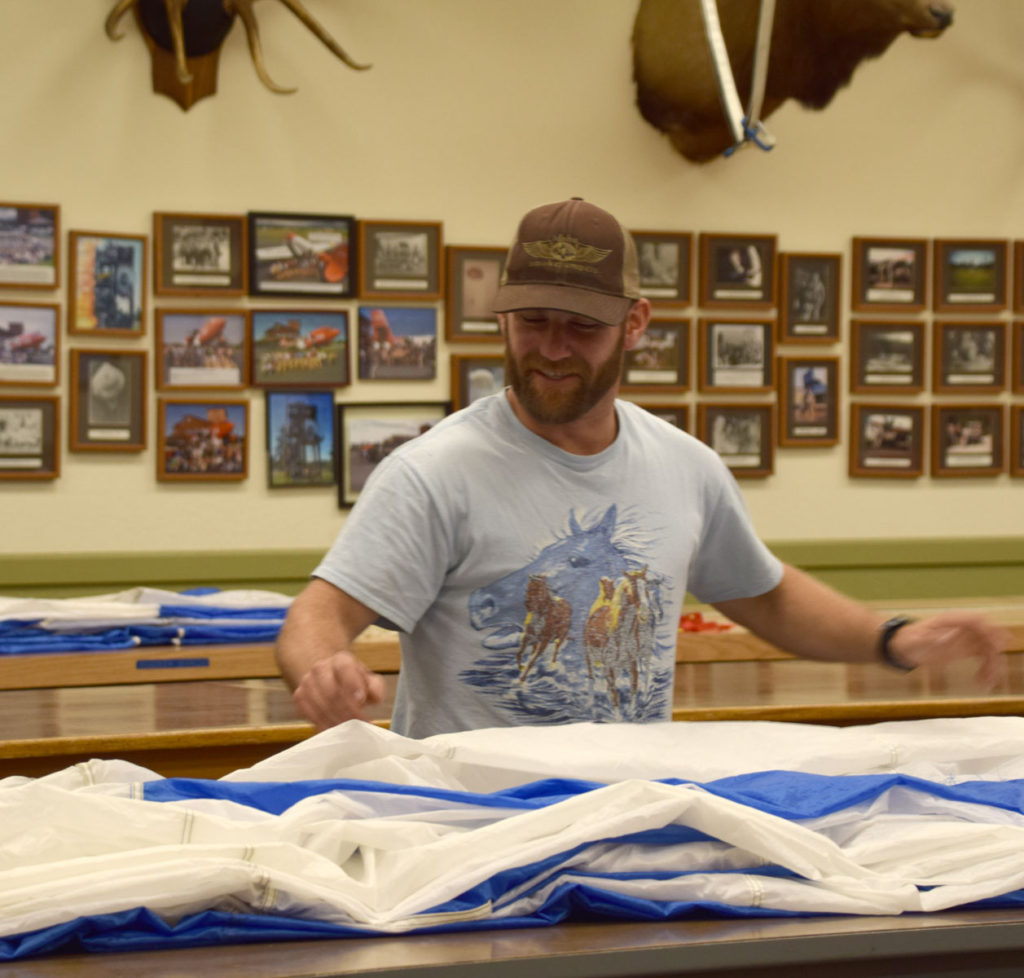 The parachute folding room. It takes experienced folders from 45 minutes to an hour to fold a chute.