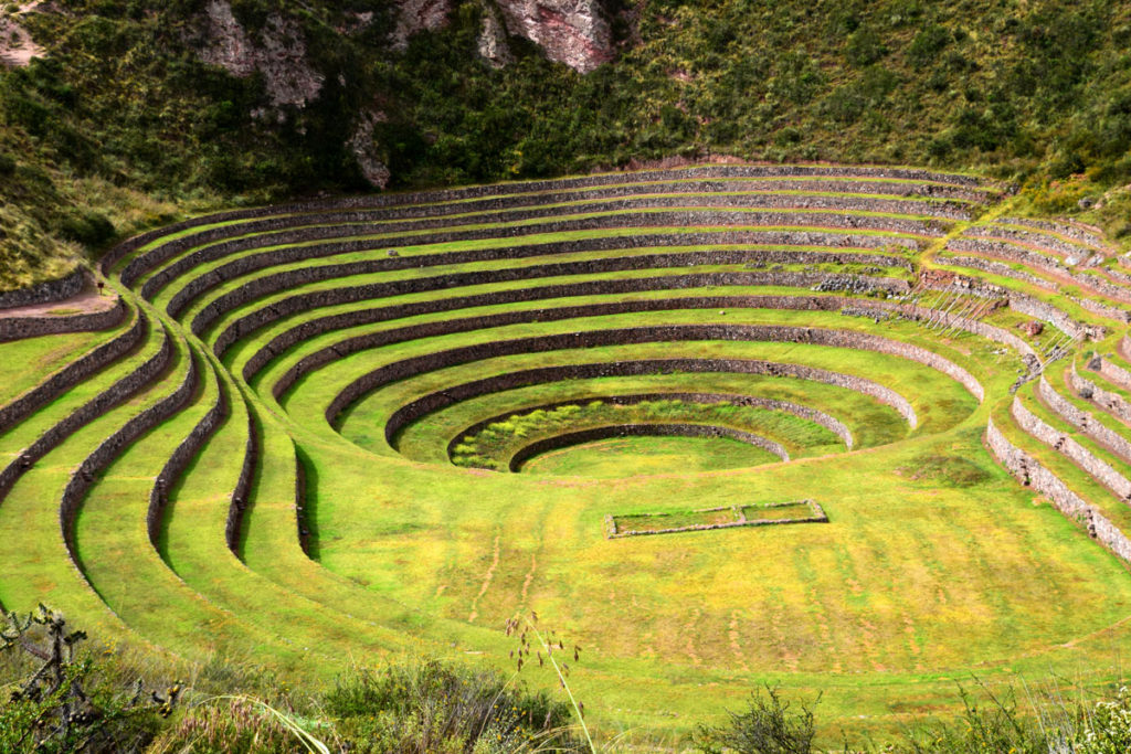 Moray is comprised of concentric agricultural terraces that are built in a carbonate sink hole (doline).