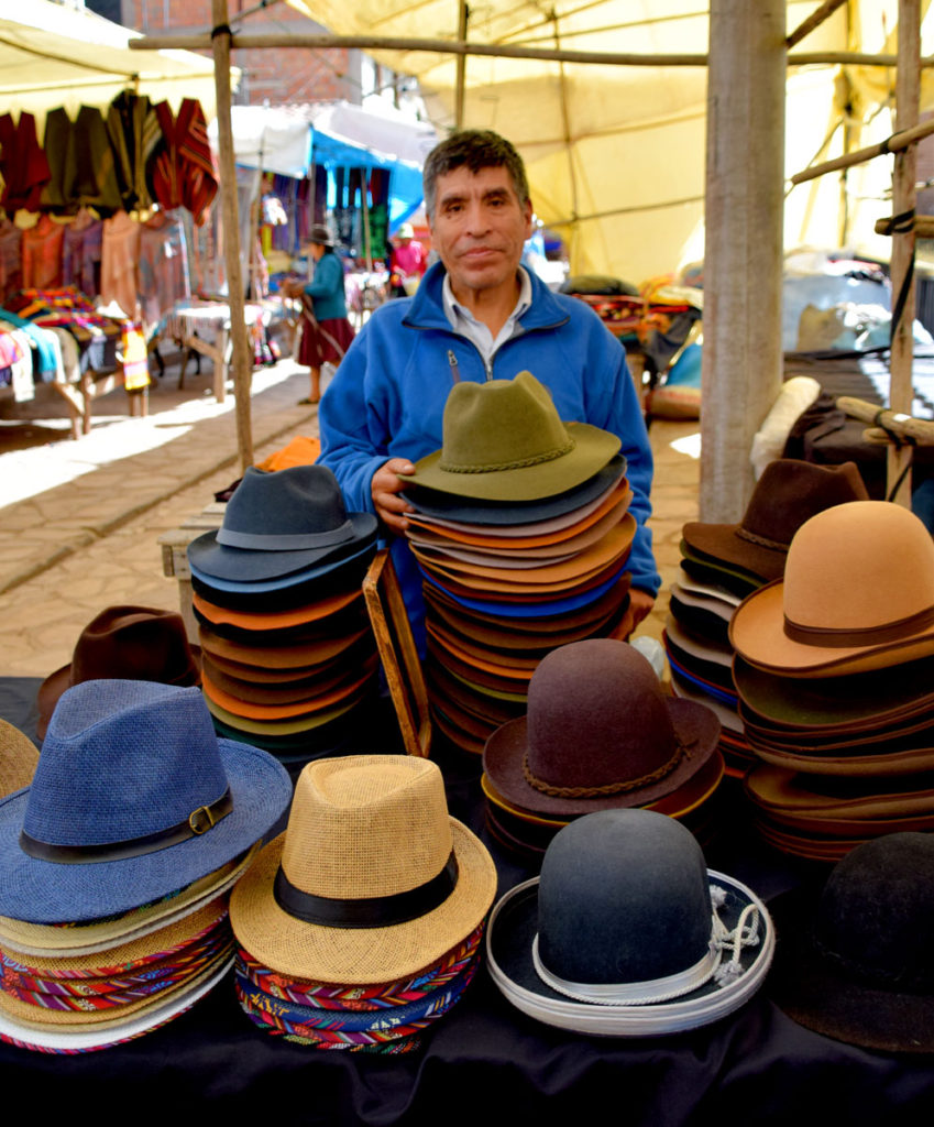 Hats are a good seller at the Pisac market.