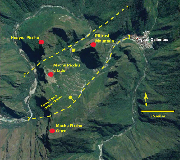 The Macchu Picchu citadel ruins sits within a graben (base image from Google Earth, extracted 6/13/2016).
