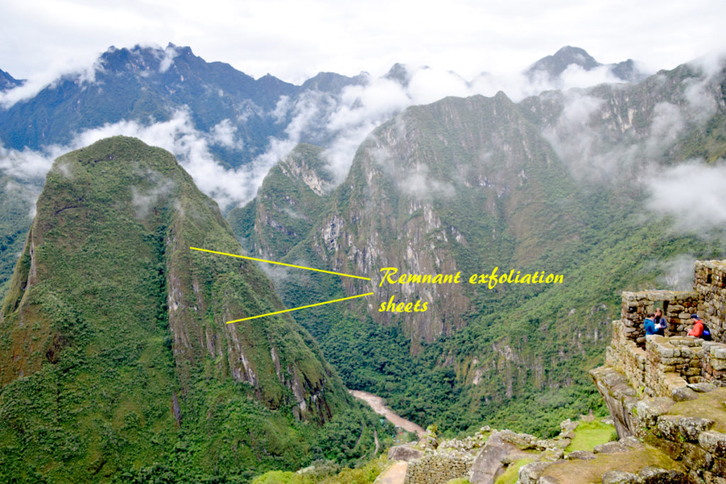 Remnant exfoliation sheets on Piticusi Mountain which sits east of Machu Picchu, by Aguas Calientes.
